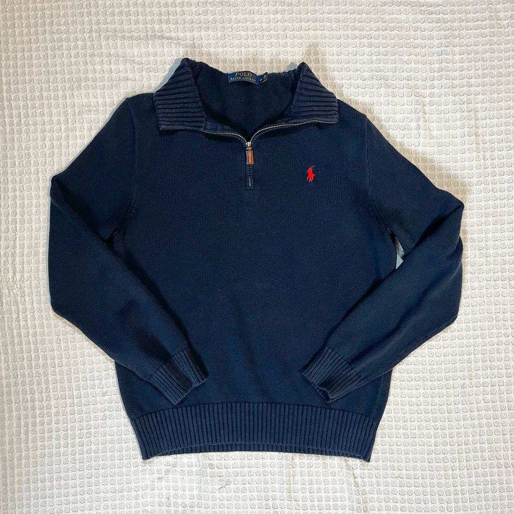 Polo Ralph Lauren navy blue knit quarter zip sweater